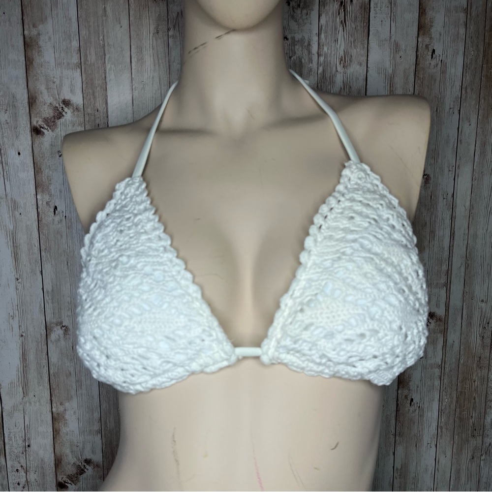 White Crochet Triangle Bikini Halter Top Calypso St. Barth for Target Size L